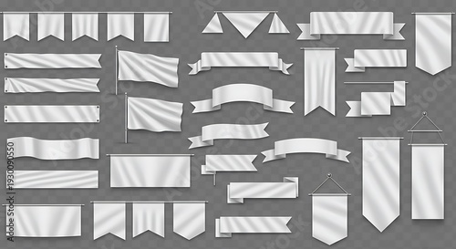 Elegant White Banners: Realistic Fabric Texture Collection