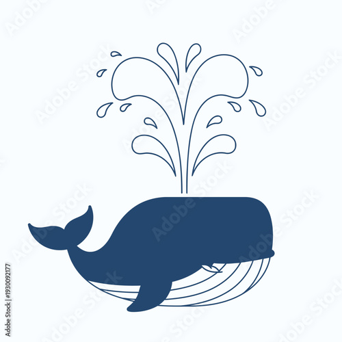 Whale silhouette spouting water in splash design