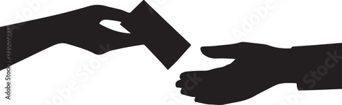 Two black silhouetted hands passing a card silhouettes