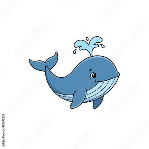 Blue cartoon whale spouting water in playful pose