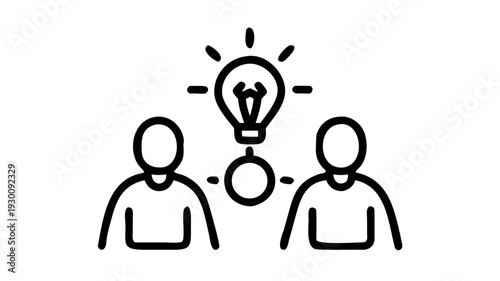 Diverse business team brainstorming new ideas and collaborating on a project with innovation symbols.
