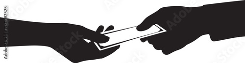 Two hands exchanging a bill money transaction