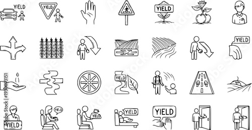Yield Icon Set: Sketch-Style Vector Graphics for Traffic, Agriculture  Communication Concepts