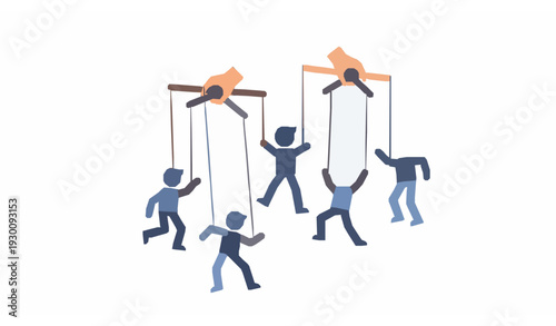 Business manipulator concept with abstract puppet figures and control strings flat vector design