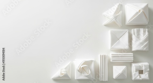 Assortment of White Cloth Napkins Folded in Various Styles