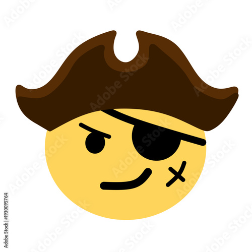 Pirate emoji wearing a brown tricorne hat and a black eye patch with a confident smirk