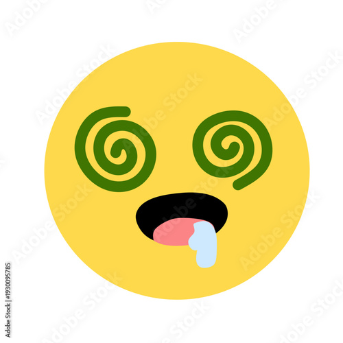 Dizzy face emoji with spiral eyes and drooling mouth, representing confusion or intoxication.