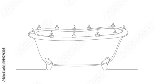 Bathtub with candles drawn in one continuous line art style