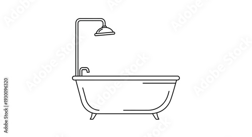 Bathtub with shower head line art icon