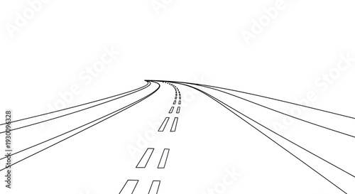 Black and white line drawing of winding road with perspective