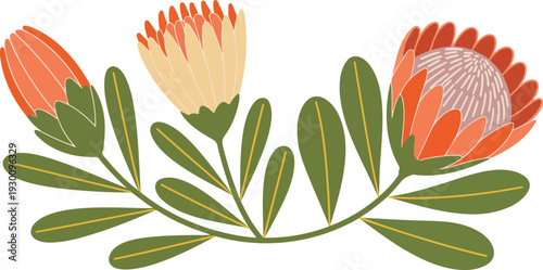 Exotic Protea and Heliconia Flower Bouquet Vector Illustration Scalable EPS Icon for Tropical Designs