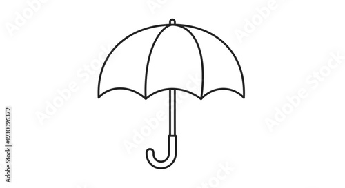 Black and white outline drawing of an open umbrella icon