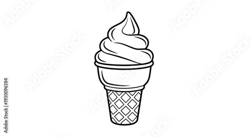 Black and white soft serve ice cream cone icon