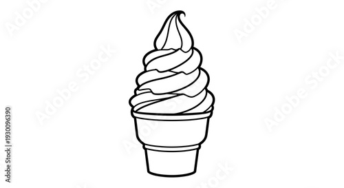 Black and white soft-serve ice cream cone line art
