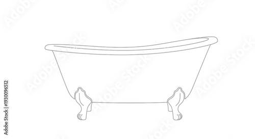 Classic clawfoot bathtub line art drawing isolated on white
