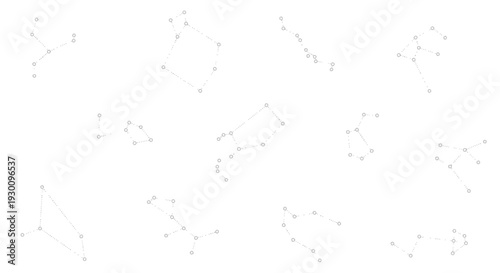 Collection of diverse star constellations with dotted lines on white