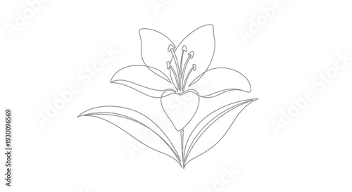 Continuous line art drawing of flower with heart symbol