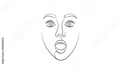 Continuous line art drawing of surprised human face