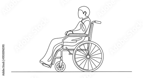 Continuous line art of person sitting in a wheelchair