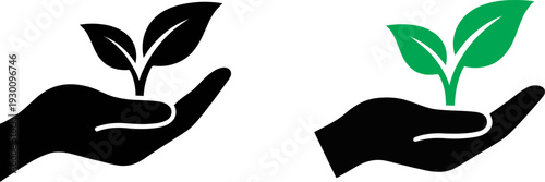 Nurturing hands cradle green and black plant sprouts symbolizing growth and sustainability