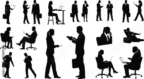 Collection of family silhouettes including parents children couples and people in various expressive standing poses