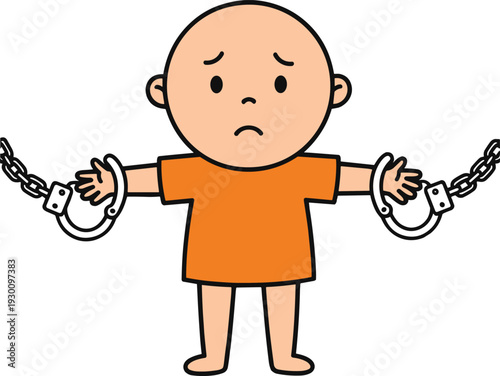Sad prisoner in handcuffs with chains, crime and justice concept cartoon illustration