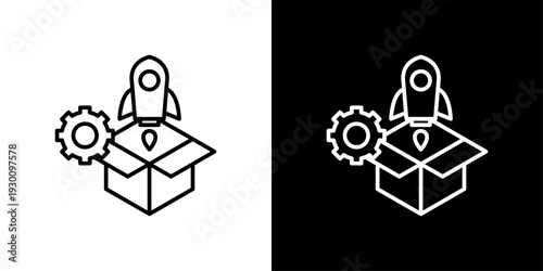 Product Launch Icon Sheet Black And White