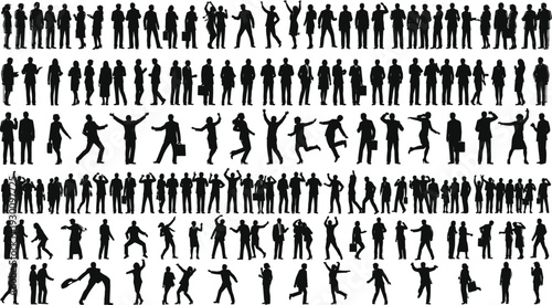 Business People Silhouettes Group Set Professional Men and Women Communicating Standing and Walking Vector
