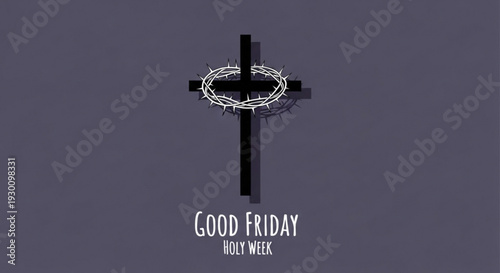 Good friday holy week cross with crown of thorns on dark background symbolizing christian faith and easter