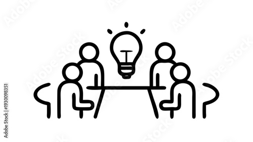 Illustration of diverse business team collaborating and brainstorming ideas in a modern office meeting room, analyzing data and developing new strategies See Less