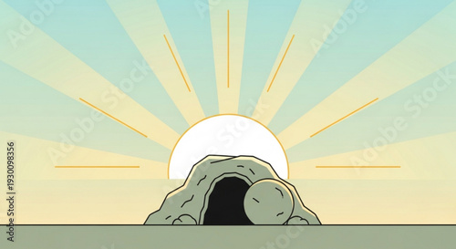 New beginnings with sunrise emerging from cave entrance symbolizing hope and renewal in nature