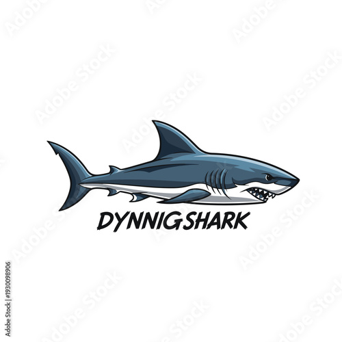 Stylized aggressive blue shark illustration with sharp teeth