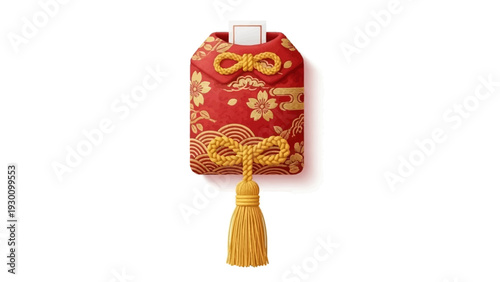 Vibrant Japanese good luck charm illustration, a traditional cultural amulet symbolizing fortune and happiness. Features intricate patterns and a prominent kanji character
