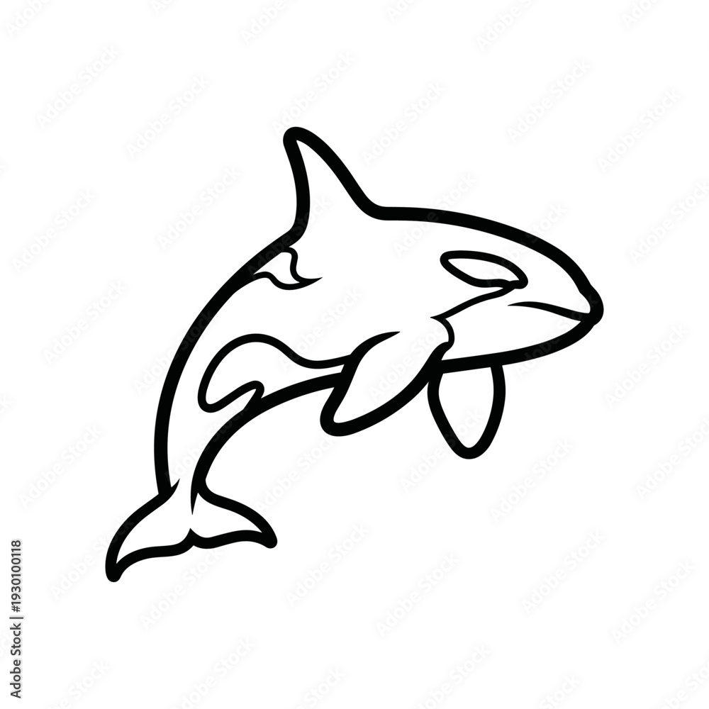 Obraz premium Stylized black and white line art illustration of a powerful orca jumping