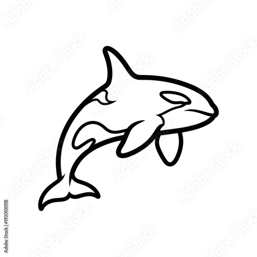 Stylized black and white line art illustration of a powerful orca jumping