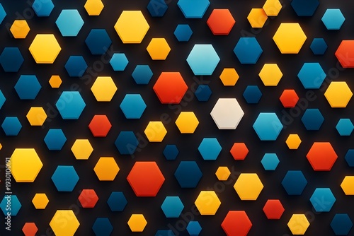 Abstract Hexagon Pattern with Vibrant Colors on Dark Background, Geometric Design for Modern Art, Wallpaper, and Creative Visual Concepts