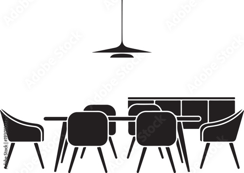 Black and white dining room furniture set with table chairs and sideboard