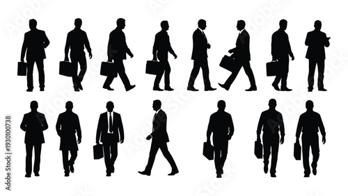 A group of businessmen walking in different directions isolated on white background, Vector