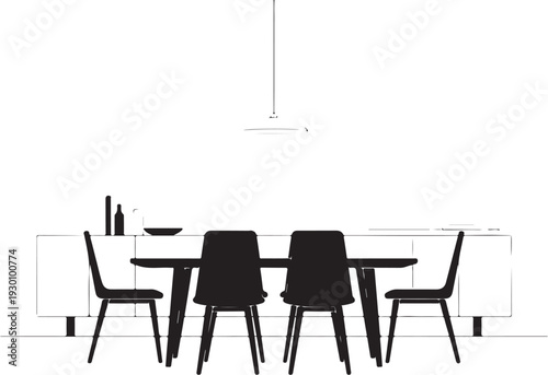 Black and white dining room with table and chairs minimalist
