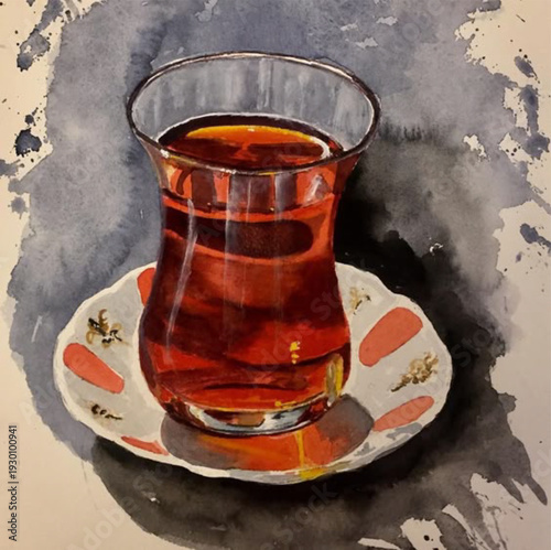 Old gas stove with a smoking pipe and a hot cup of tea on white background