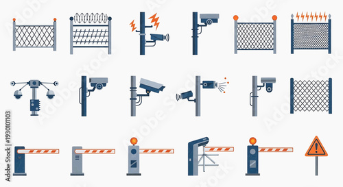 Security gates and barriers with cameras installed on fence for surveillance outside.