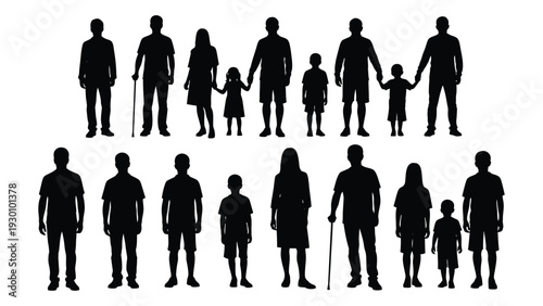 A group of people with and without disabilities standing together isolated on white background, Vector