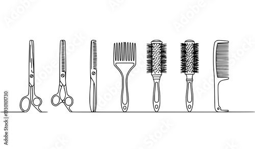 Hair comb and scissors outline icon set barber salon tools vector