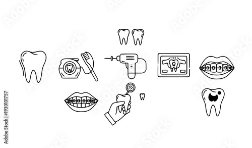 Dental care thin line icons set oral health vector illustration