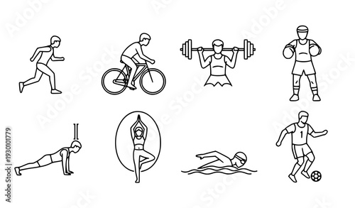 Sport activity line icons set fitness workout black vector collection