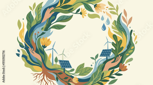 Sustainable energy concept with eco friendly elements