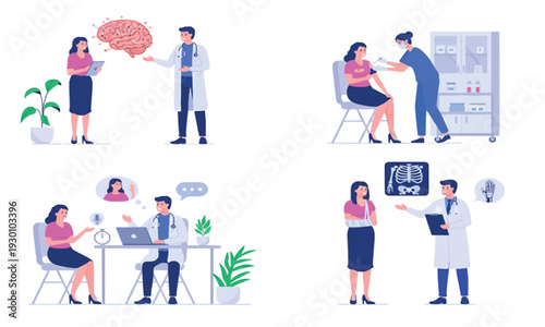 Medical professionals offering healthcare services and consultation to patients in clinic