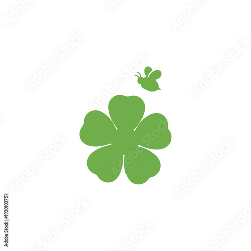Four Leaf Clover with Small Insect Above in Green