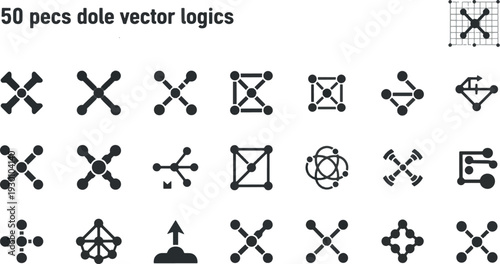 Abstract Dot and Line Connection Icons, Network Structure and Technology Vector Symbols Set