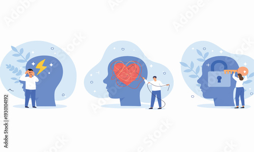 Comprehensive Mental Well-being Journey Illustrations of Addressing Stress, Cultivating Self-Love, and Achieving Inner Freedom through Personal Growth